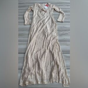 ASOS The Frolic exclusive sequin tie front bodycon maxi dress Beige Size 6 NWT